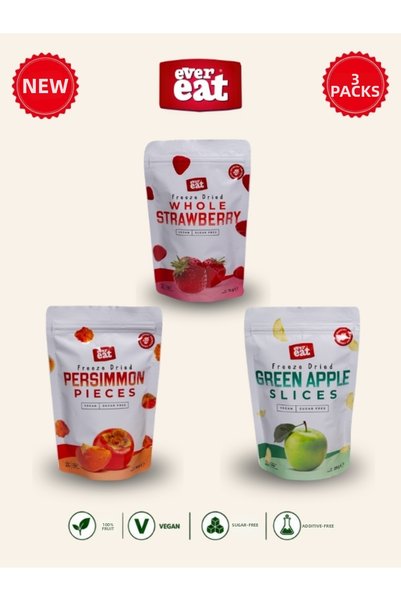 EverEat Strawberry-Date-Apple Freeze Dry Fruit Chips 3-Pack Natural Snack