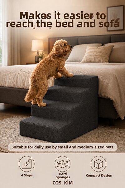 Cos.kim 4-Step Cat and Dog Ladder 54X40X40 Cm, Hard Foam with Washable Cover ...