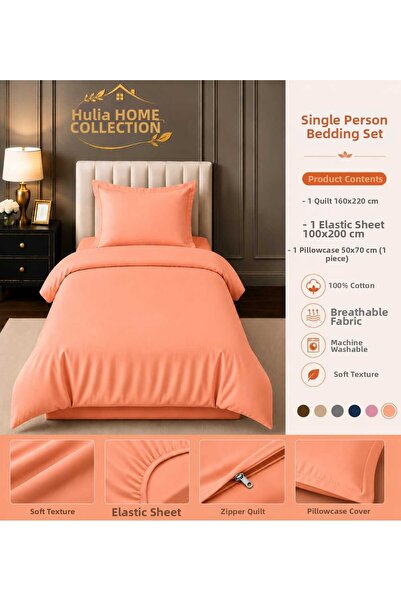 hulia home Elastic Sheet Duvet Cover Set Single Size Cotton Soft Textured Com...