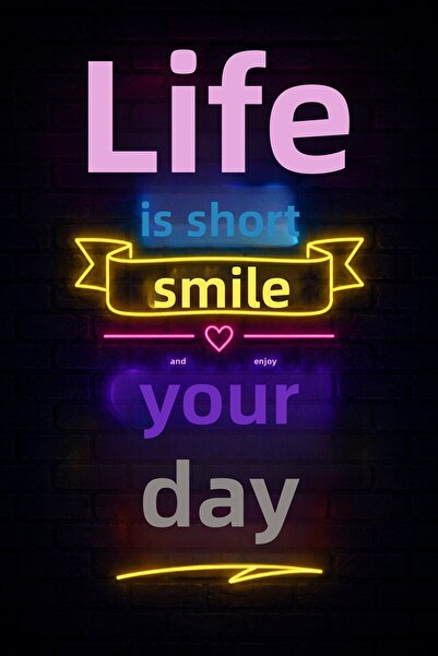Lucena Γράμματα νέον για τοίχο MDF Πίνακας Life is Short Smile Διακοσμητική δ...