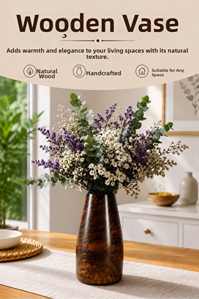 ENYAZA(2024) Enyaza Home Nova Decorative Wooden Vase 20X10 cm Handmade Natura...