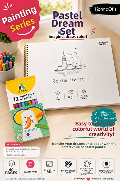 KarmaOfis Painting Series 25X35 cm 40 Sheets Spiral Drawing Notebook + Dry Pa...