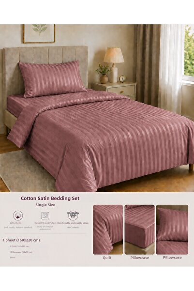 Vintero Home طقم غطاء لحاف مفرد من الساتان القطني 100% مقاس 160x220 سم