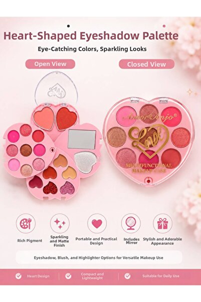 Acarlar Ticaret Hearted 4-Layer Matte and Pearlescent Foldable Eyeshadow Pale...