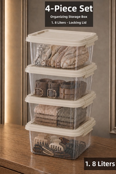 Meleni Home 4-Piece Organizer with Locking Lid - Drawer Cabinet Organizer Jew...
