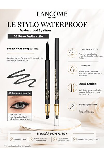 Lancome 08 REVE ANTHRACITE - قلم تحديد العيون Le Stylo مقاوم للماء بتركيبة كر...
