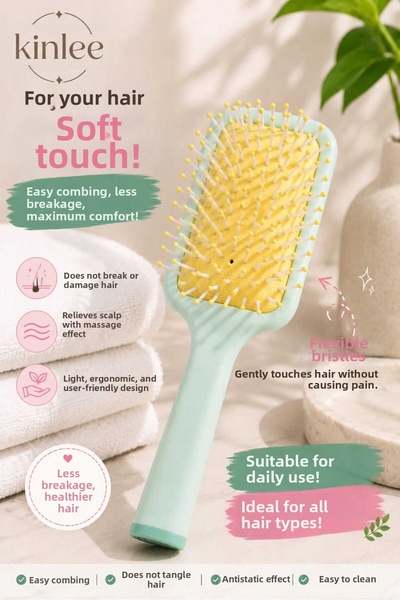 Kinlee Soft-Tipped Hair Combing Brush - Detangling Anti-Static Hairbrush with...