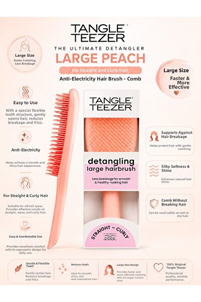 Tangle Teezer The Ultimate Detangler Large Peach – Hair Detangling Brush, Eas...