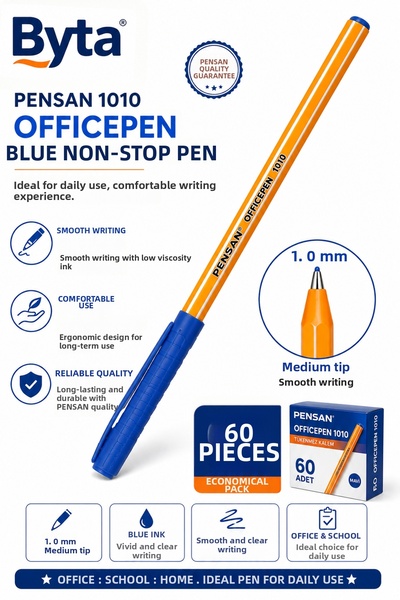 BYTA Pensan 1010 Officepen Blue Ballpoint Pen 1.0 mm 60 Pieces Economic Package