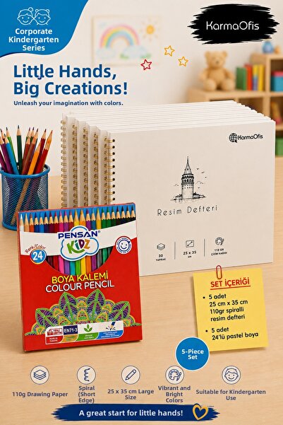 KarmaOfis Kurumsal Anaokul Picture Notebook and Kidz 24-Piece Dry Paint Set |...