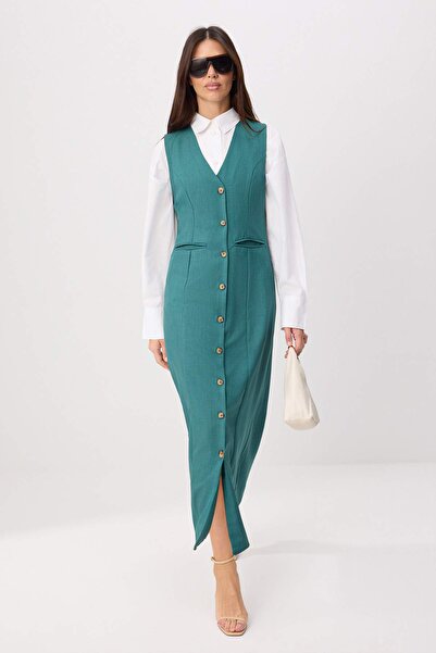 Trendyol Modest Σμαραγδί πράσινο φόρεμα και ολόσωμη φόρμα χωρίς επένδυση από ...