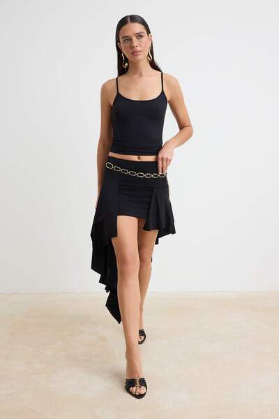 Trendyol Collection Fusta Sandy tricotată midi cu volane negre TPRSS26ET00019
