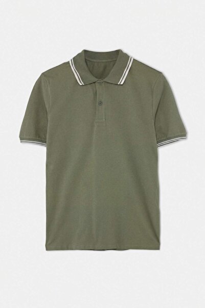 Trendyolmilla Man Yeşil Regular Pike Esnek Kumaş Triko Bantlı Polo Yaka T-shirt TMNSS26PO00052