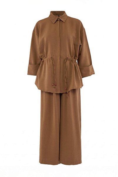 Trendyol Modest Καφέ Κανονικό Λινό Αερόμπιν Ίσια Ύφανση Εσωτερικό & Εξωτερικό...