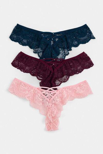 Trendyol Collection Chiloți tricotați brazilieni din dantelă, roz-multicolor,...