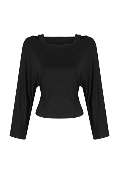 Trendyol Collection Bluză neagră, 2 piese, cu croială normală, decolteu asime...