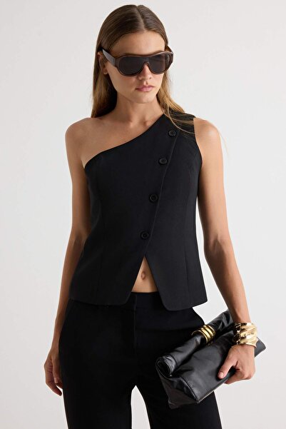 Trendyol Collection Black Fitted One-Shoulder Vest Twoaw27Ye00009