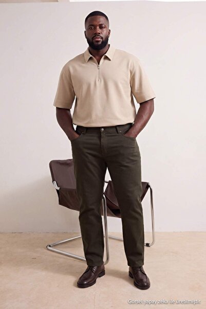 Trendyol Collection Big Size Khaki Regular Fit Flexible Fabric Pants Tmnss26A...
