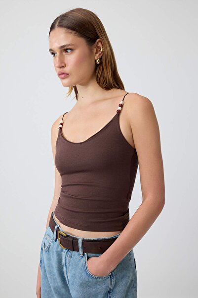 Trendyol Collection Brown Fitted/Slim Fit Thin Strap Pool Collar Accessory De...