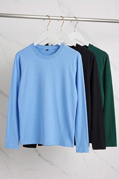 Trendyol Collection أخضر - أسود - أزرق داكن عادي/عادي بأكمام طويلة، حزمة أساس...