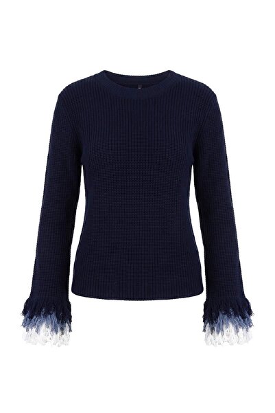 Trendyol Collection Navy Blue Sweater with Tassel Detail on the Sleeve End Tw...