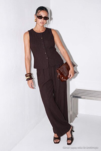 Drop by TrendyolMilla Brown Vest Trousers Set Tdrss26Au00106