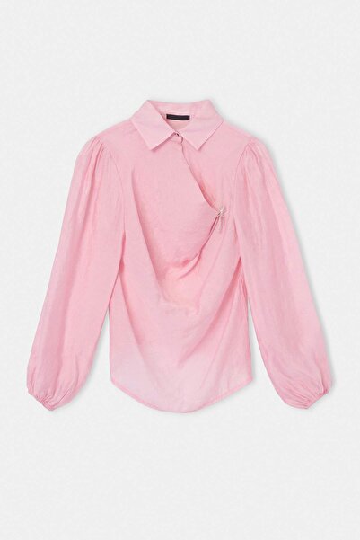 Drop by TrendyolMilla Pink Butterfly Brooch Chiffon Blouse Tdrss26Bz00134