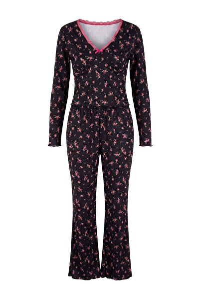 Trendyol Collection Negru-multicolor, cu dantelă florală, moale, pentru iarnă...