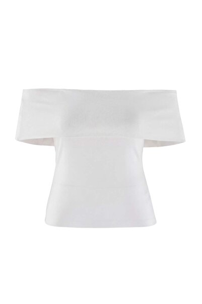 Trendyol Curve Ecru Carmen Collar Soft Buttoned Viscose Ribbed Knitted Plus S...
