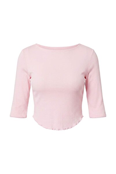 Trendyol Collection Light Pink 100% Cotton Three Quarter Sleeve Crew Neck Cro...