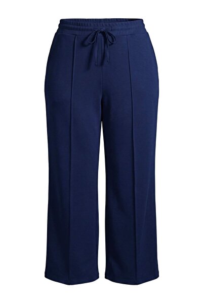 Trendyol Curve Navy Blue Elastic Waist Ribbed Knitted Plus Size Trousers Tbbs...