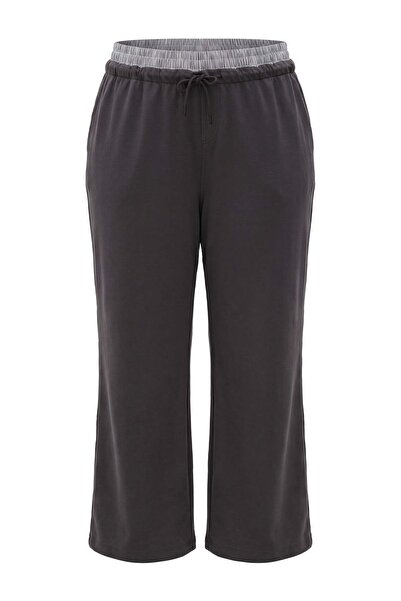 Trendyol Curve Gray Elastic Waist Detailed Straight Knitted Sweatpants