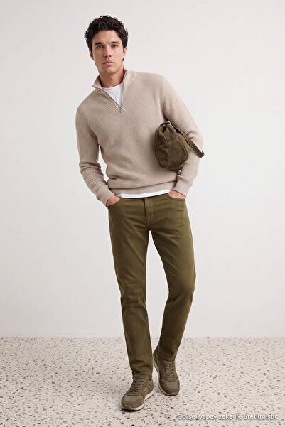 Trendyol Collection Khaki Regular Fit Stretch Fabric Seasonal Normal Waist Me...