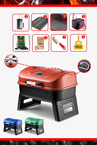 Guruss Go&grill Kırmızı Kömürlü Bbq Mangal Gurme Seti Et Termometreli