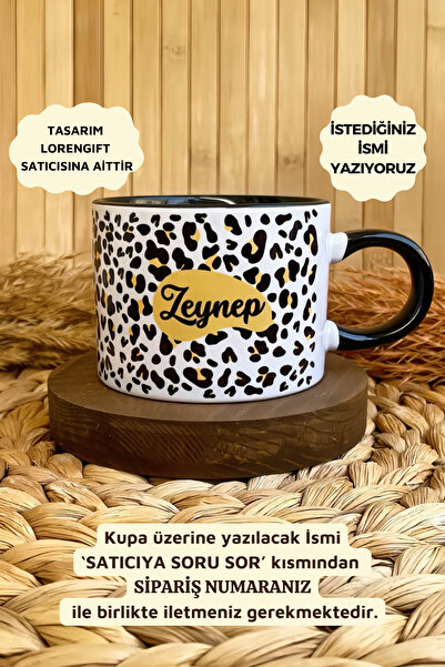 Leopar Temalı Kişiye Özel İsimli Elit Porselen Kupa Fincan 200 ml