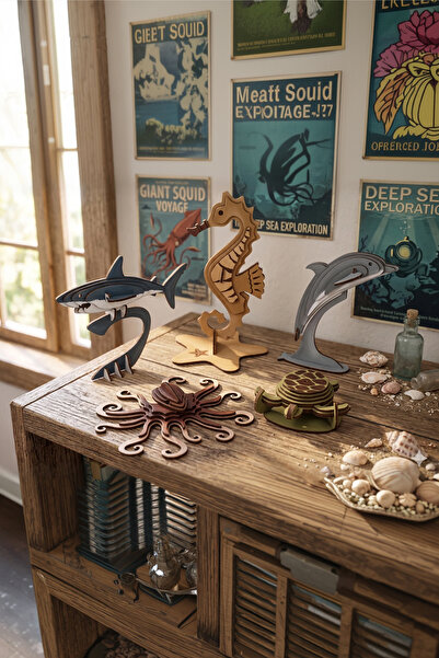 Reboo 5'li 3D Ahşap Puzzle Deniz Hayvanları Boyama Seti Hediyeli Eğitici Oyun...