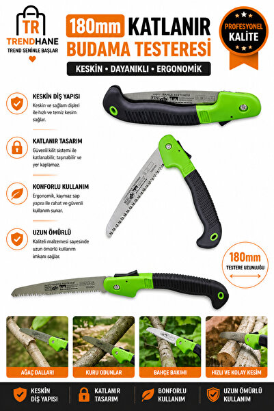 Trendhane Katlanır Budama Testeresi 1 Adet 180 Mm Bıçaklı Bıçkı Ince Diş Bahç...