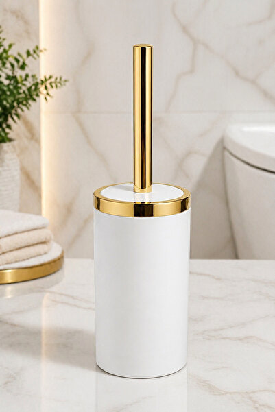 İmera Gold Elegance WC Fırçası Beyaz Gold | Premium Banyo Tuvalet Fırçası Set...