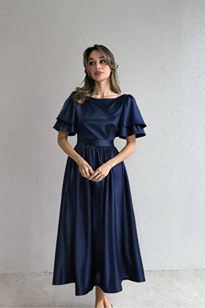 ESSEDRESS Lisa Kadın Saten Abiye Lacıvert