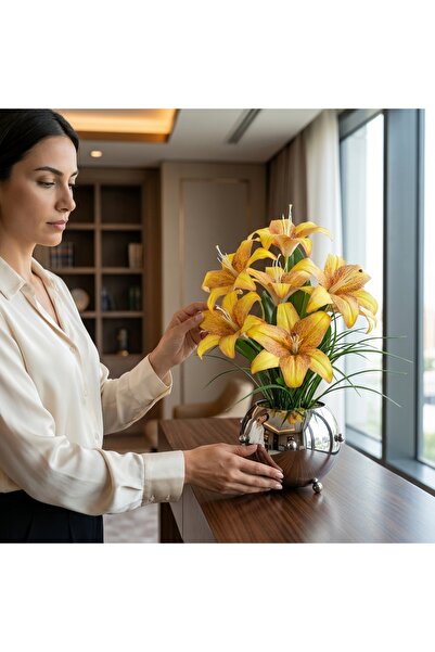 TASARIMHMODA Yapay Lilyumlu Gümüş Vazo No:1