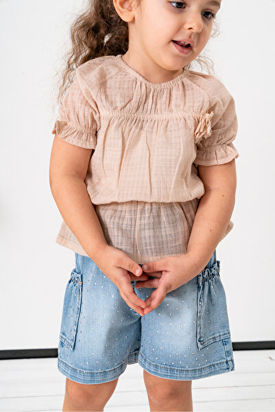 Jikko Baby Summer Blouse, Denim Shorts, Hair Clip Accessories 2-Piece Girls' Set