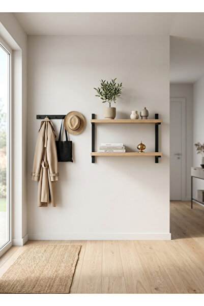 ISDA HOME Metal Profilli 2’li Duvar Rafı – Modern Ahşap & Metal Tasarım – Day...