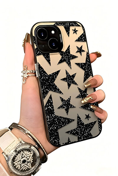 ucuc iPhone 15 Uyumlu Silikon Kenar Sert Arka Anti Düşme Kılıfı Yıldız desenleri