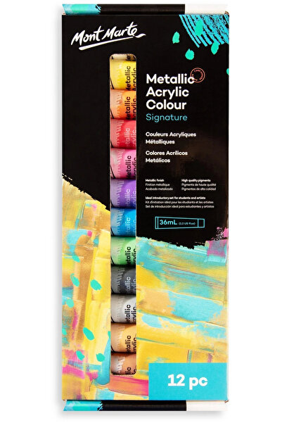 Mont Marte Metalik Akrilik Renkli Boya Seti 12x 36ml- Signature