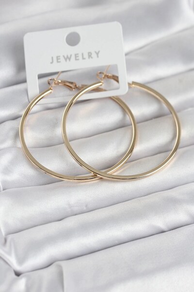 SORA GROUP ®   Gold Color Brass Cornered Edge Hoop 54 mm Women's Earrings