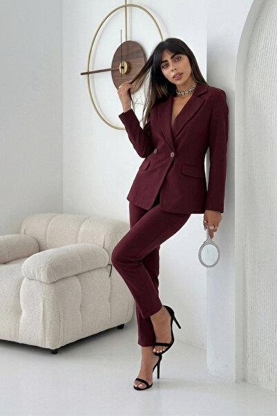 diaves Bordo Kruvaze Blazer Ceket Havuç Pantolon Takım Elbise