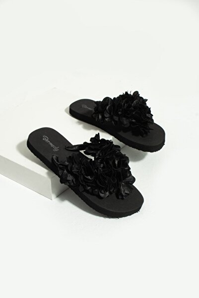Bermody Mia Black Floral Flip Flops Does Not Hurt Beach Slippers Flip Flops