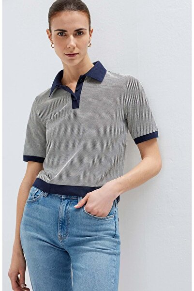 Mavi M1614310 Çizgili Polo Yaka T-Shirt Kadın Tişört LACİVERT