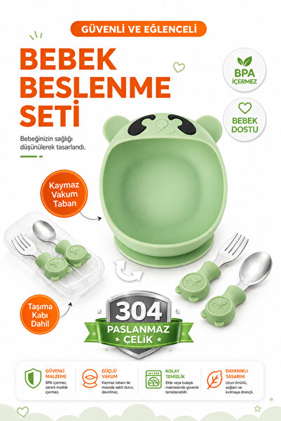 jojobebek Green Premium Children's Vacuum Silicone Feeding Bowl, Stainless St...