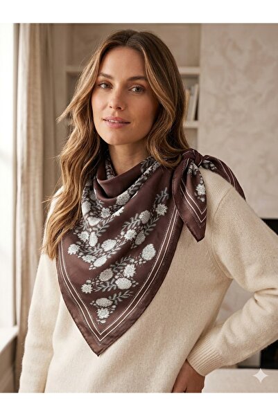 MİKSAJ Çiçek Detaylı Vintage Üçgen Fular Bandana